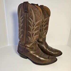 Nocona Cowboy Boots Brown Leather With Stitching Men's SIZE 8.5‎ 3E Made In USA